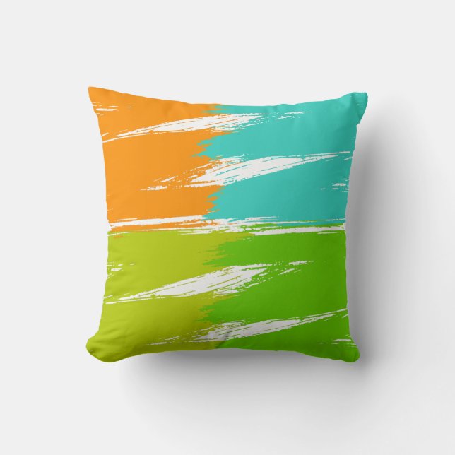 Lime Orange Turquoise Green Brush Stroke Paint Cushion (Front)