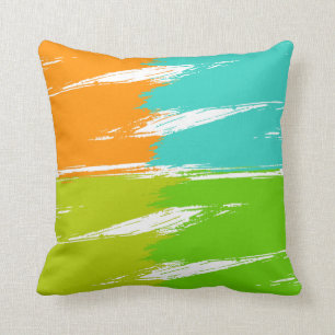 Lime Orange Turquoise Green Brush Stroke Paint Cushion