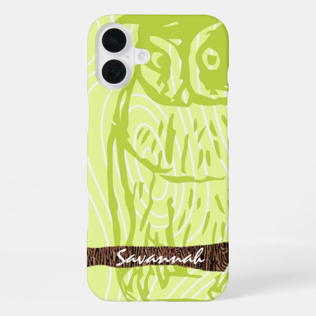 Lime Owl Wood Grain Pattern Choose Your Colour iPhone Case (Back)