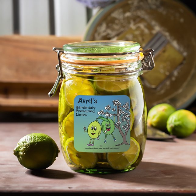 Lime Pals Funny Cartoon Preserves Curd and More Square Sticker (Creator Uploaded)