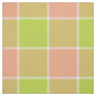 lime peach white chequered plaid fabric
