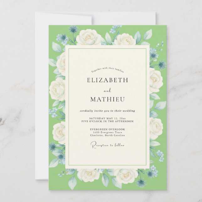 Lime Periwinkle Petal Wedding Invitation (Front)