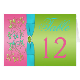 Lime, Pink, and Aqua Floral Table Number Card