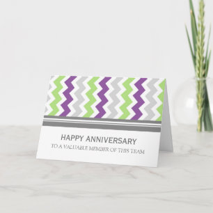 Lime Plum Grey Chevron Employee Anniversary Card