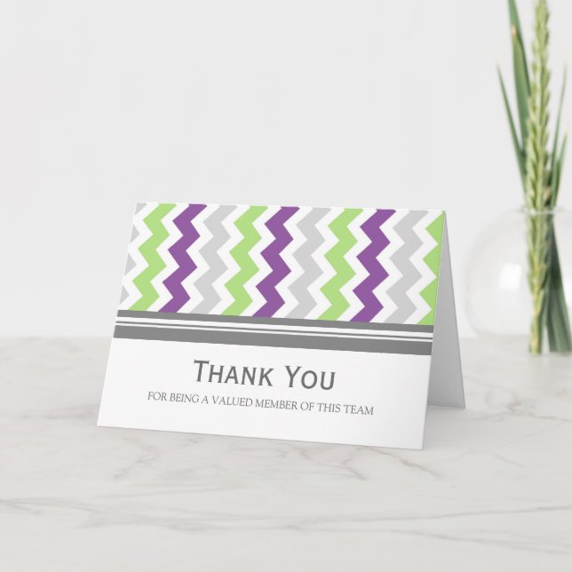 Lime Plum Grey Chevron Employee Appreciation Card (Front)