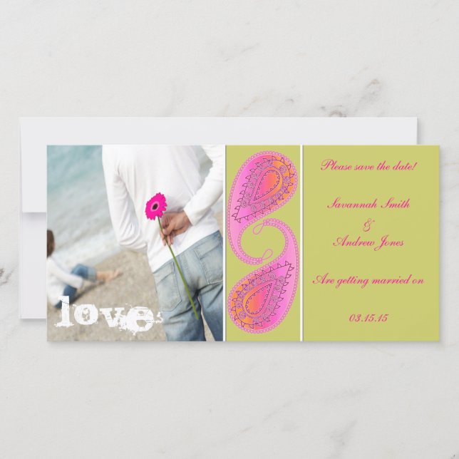 Lime & Raspberry Paisley Save the Date  Your Photo (Front)