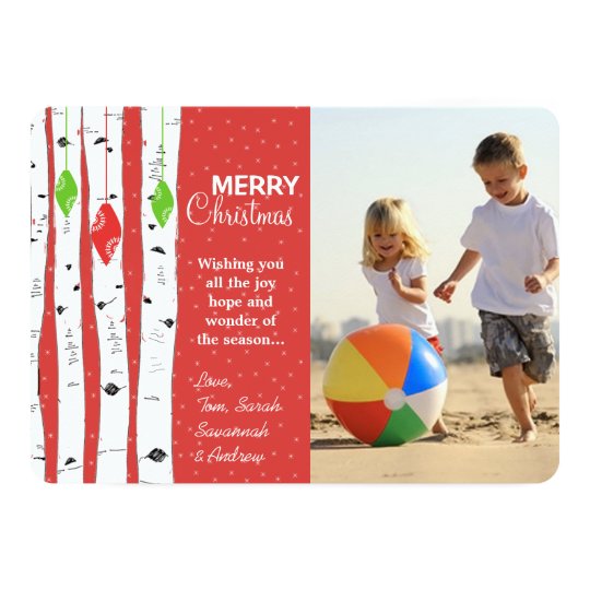 Lime Red Birch Tree Ornament Christmas Photo Card