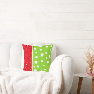 Lime Red White Polka Dot Colour Block Cushion