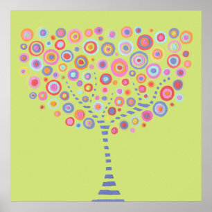 Lime Retro Tree Name Room Wall Poster