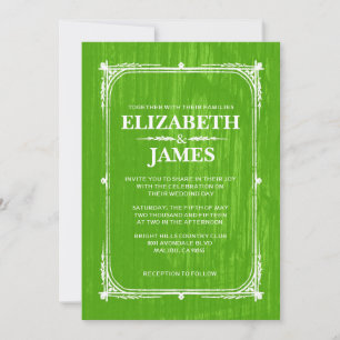 Lime Rustic Barn Wood Wedding Invitations