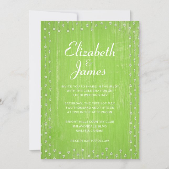 Lime Rustic Country Barn Wood Wedding Invitations (Front)