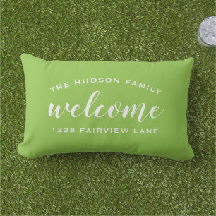 Lime Script Welcome Monogram Porch Lumbar Cushion