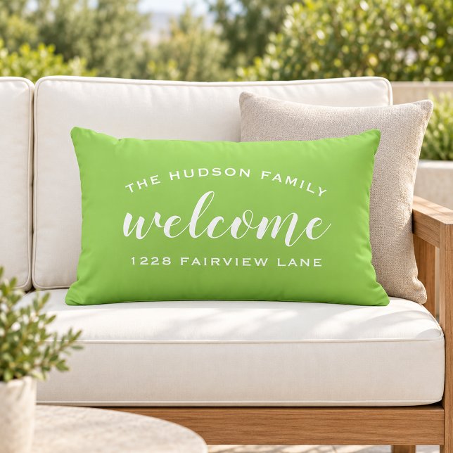 Lime Script Welcome Monogram Porch Lumbar Cushion (Creator Uploaded)