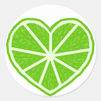 Lime Slice Heart Classic Round Sticker