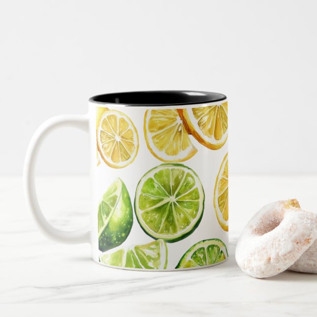 Lime Slices Mug: Zesty Citrus Kitchen Decor Two-Tone Coffee Mug (With Donut)