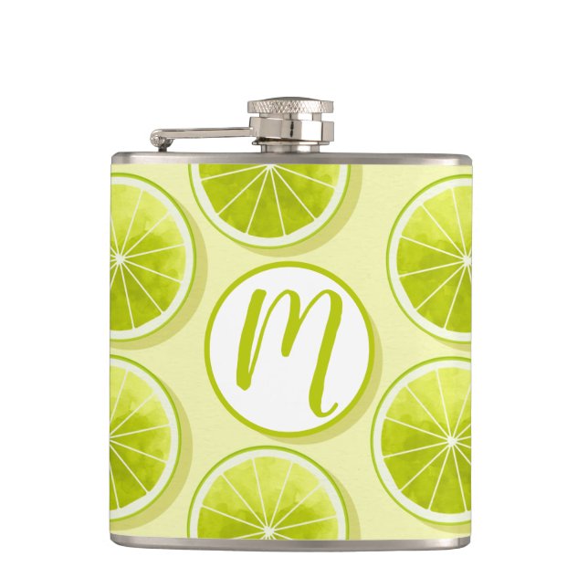 Lime Slices on Light Yellow Hip Flask (Front)