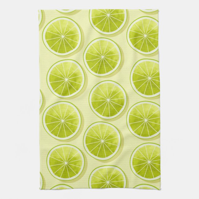 Lime Slices on Light Yellow Tea Towel (Vertical)