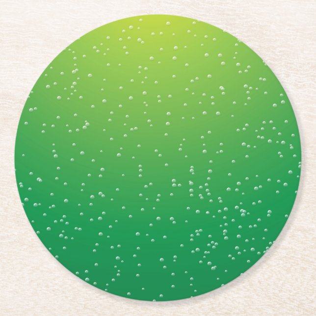 Lime Soda with Tiny Bubbles Background Art Round Paper Coaster (Front)