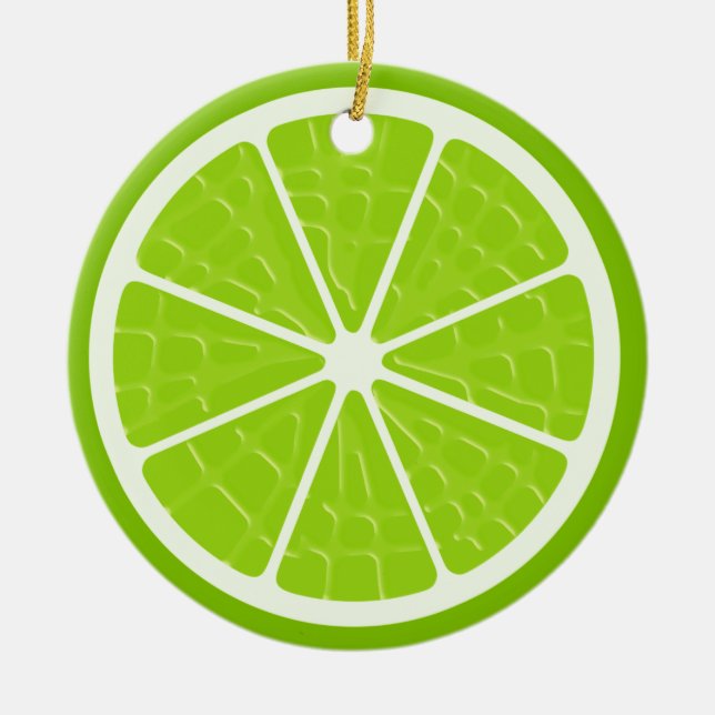 Lime Stylised Fruit Slice Ceramic Ornament (Front)