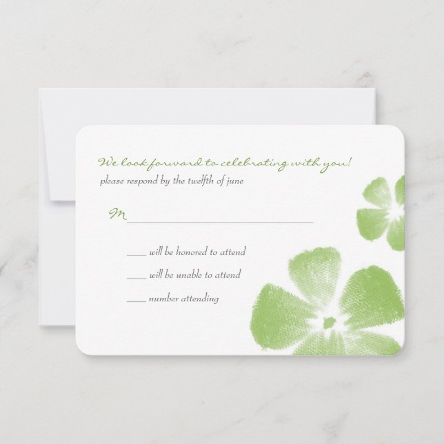 Lime Tropical Watercolor Flowers Wedding RSVP Card (Front)
