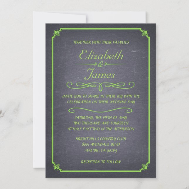 Lime Vintage Chalkboard Wedding Invitations (Front)