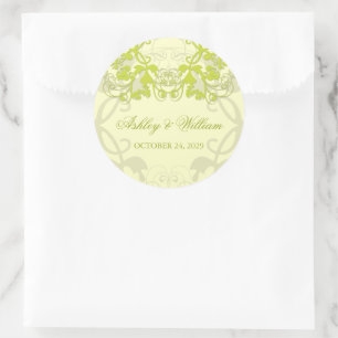 Lime Vintage Floral Flourish Wedding Party Favour Classic Round Sticker