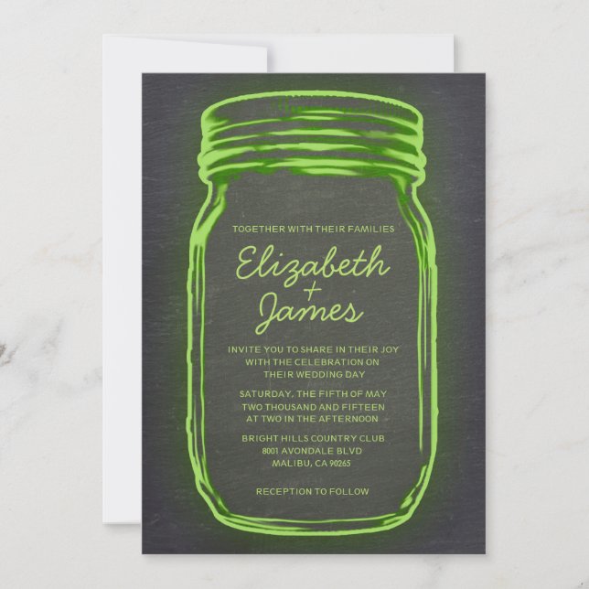 Lime Vintage Mason Jar Wedding Invitations (Front)