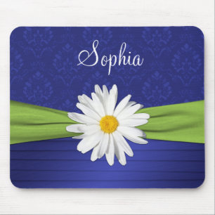 Lime, White, and Royal Blue Damask Mousepad