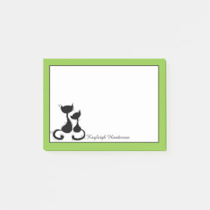 Lime White Black Cats Silhouette Personalised Post-it Notes
