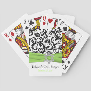 Lime White Black Damask Bat Mitzvah Playing Cards