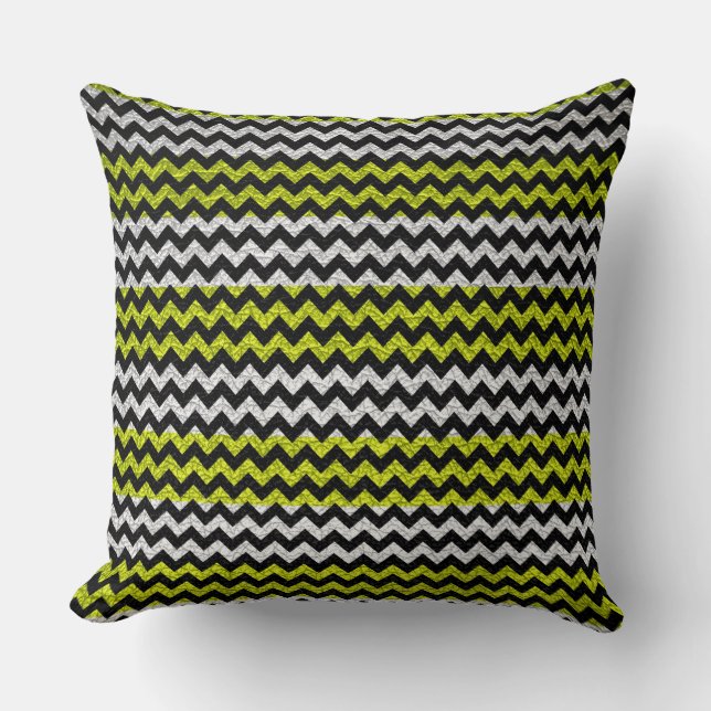 Lime White Chevron Stripes Pattern Cushion (Front)