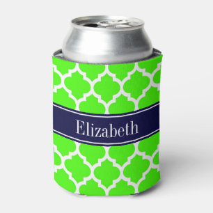 Lime White Moroccan #5 Navy Blue Name Monogram Can Cooler