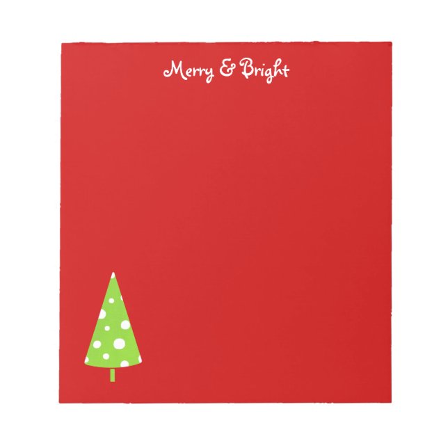 Lime White Polka Dots Christmas Tree Notepad (Front)