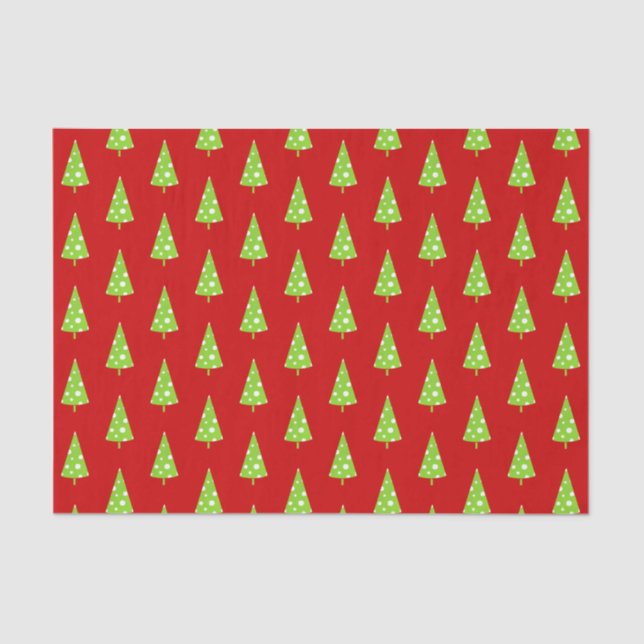 Lime White Polka Dots Christmas Tree Pattern Tissue Paper (Front)