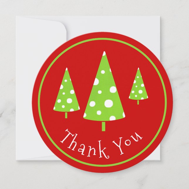 Lime White Polka Dots Christmas Tree Thank You Card (Front)