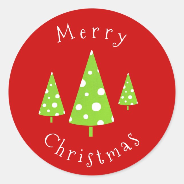 Lime White Polka Dots Christmas Trees Classic Round Sticker (Front)