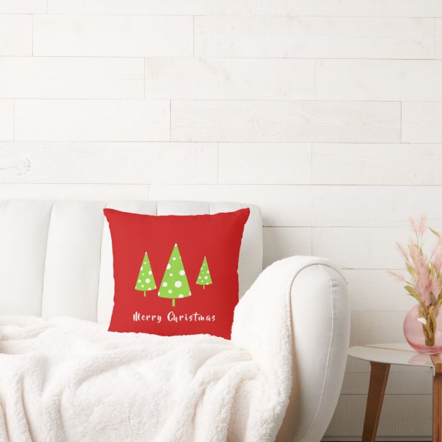 Lime White Polka Dots Christmas Trees  Cushion (Couch)