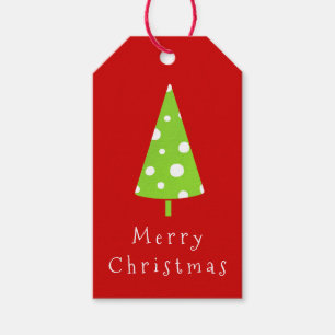 Lime White Polka Dots Christmas Trees Gift Tags