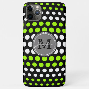 Lime & White Polka Dots Pattern Monogram iPhone 11 Pro Max Case