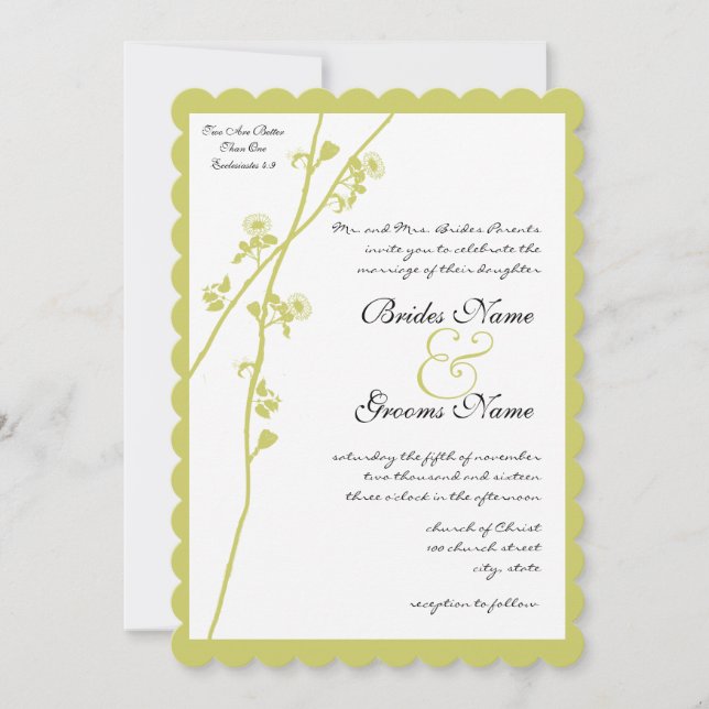 Lime Wild Flower Branch Wedding Invitation (Front)