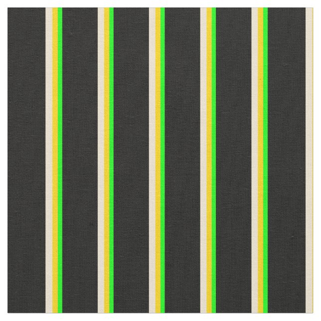 Lime, Yellow, Beige, and Black Pattern of Stripes Fabric (Close Up)