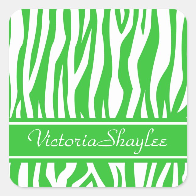 Lime Zebra Print with custom text Square Sticker (Front)