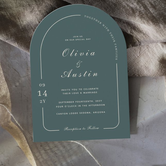 Limed Spruce Modern Arch Photo Elegant Wedding  Invitation (Creator Uploaded)
