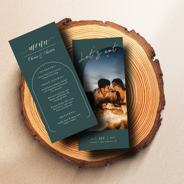 Limed Spruce Modern Arch Photo Elegant Wedding Menu (Creator Uploaded)