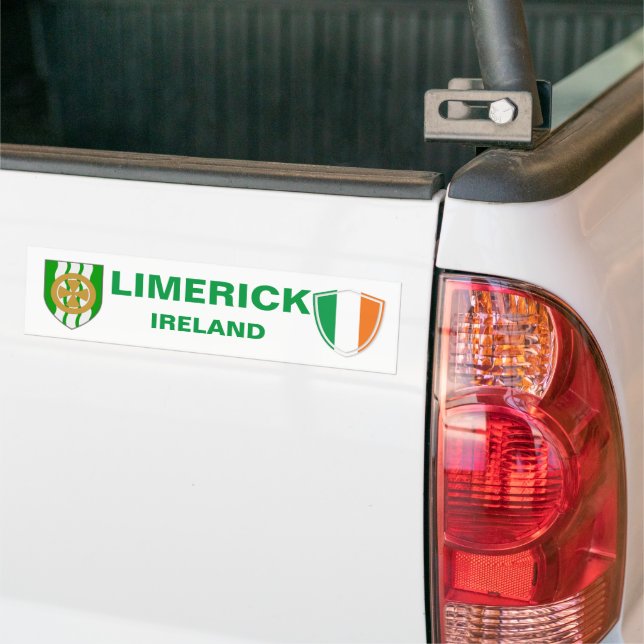 Limerick Ireland Crest and Irish Flag Bumper Sticker (On Truck)