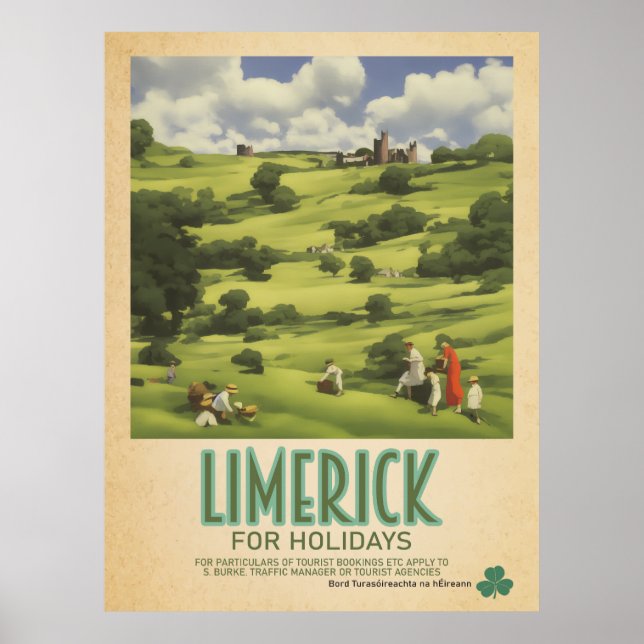 Limerick Ireland, Retro Irish Travel Advert Poster (Front)