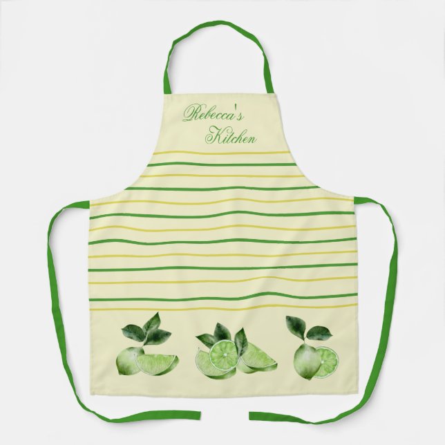 Limes and Yellow & Green Stripes Personalised Apron (Front)