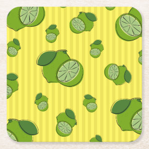Limes Illustration Square Paper Coaster