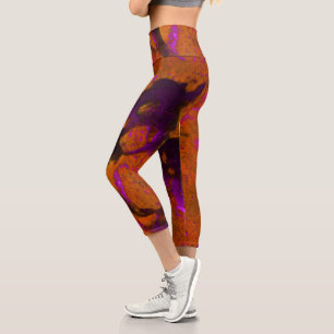 Limestone Abstract in Purples and Burnt Orange Capri Leggings