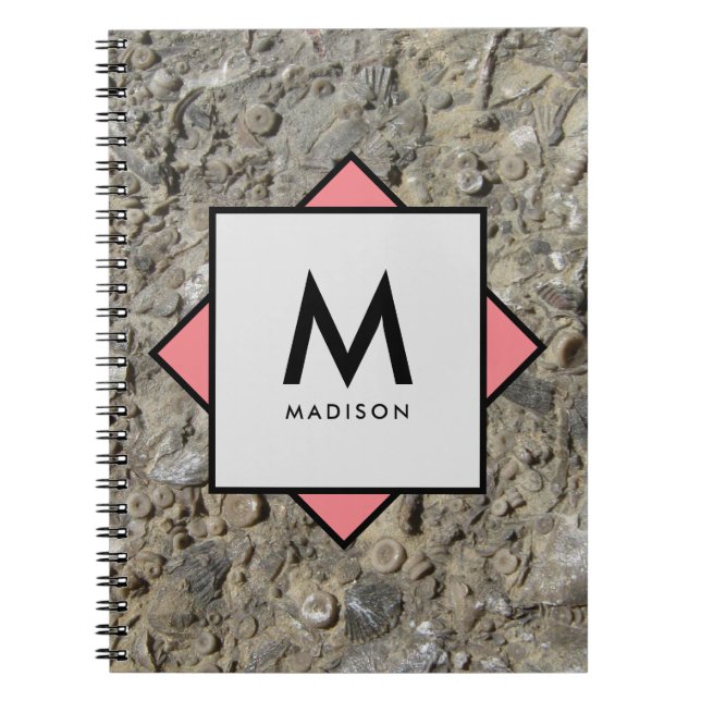Limestone Fossils with Your Name and Monogram on Notebook (Front)